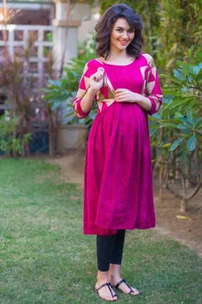 Berry Pink Jacket Style Maternity & Nursing Kurta