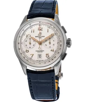 Breitling Premier B01 Chronograph 42 Automatic Cream Dial Blue Leather Strap Men's Watch AB0145211G1P3