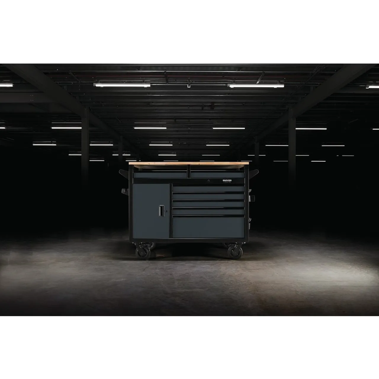 BUNKER® by Draper 08251 Multi-Functional Workbench Roller Tool Cabinet, 14 Drawer, 48", Grey