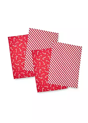 Catherine Lansfield Christmas Candy Cane Set of 4 Tea Towels | Kaleidoscope