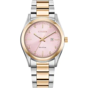 Citizen Eco Drive Ladies Diamond 2-Tone Watch - Pink Dial EW2706-58X