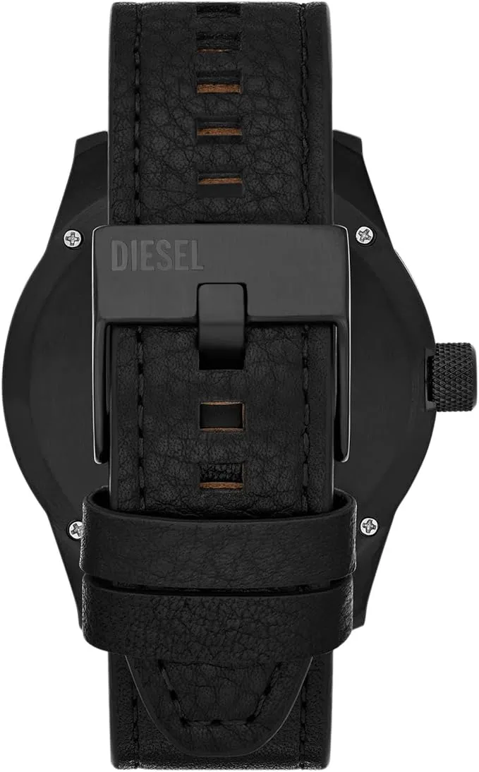 Diesel Rasp Gents Black & Red Dial Black Leather Starp Watch