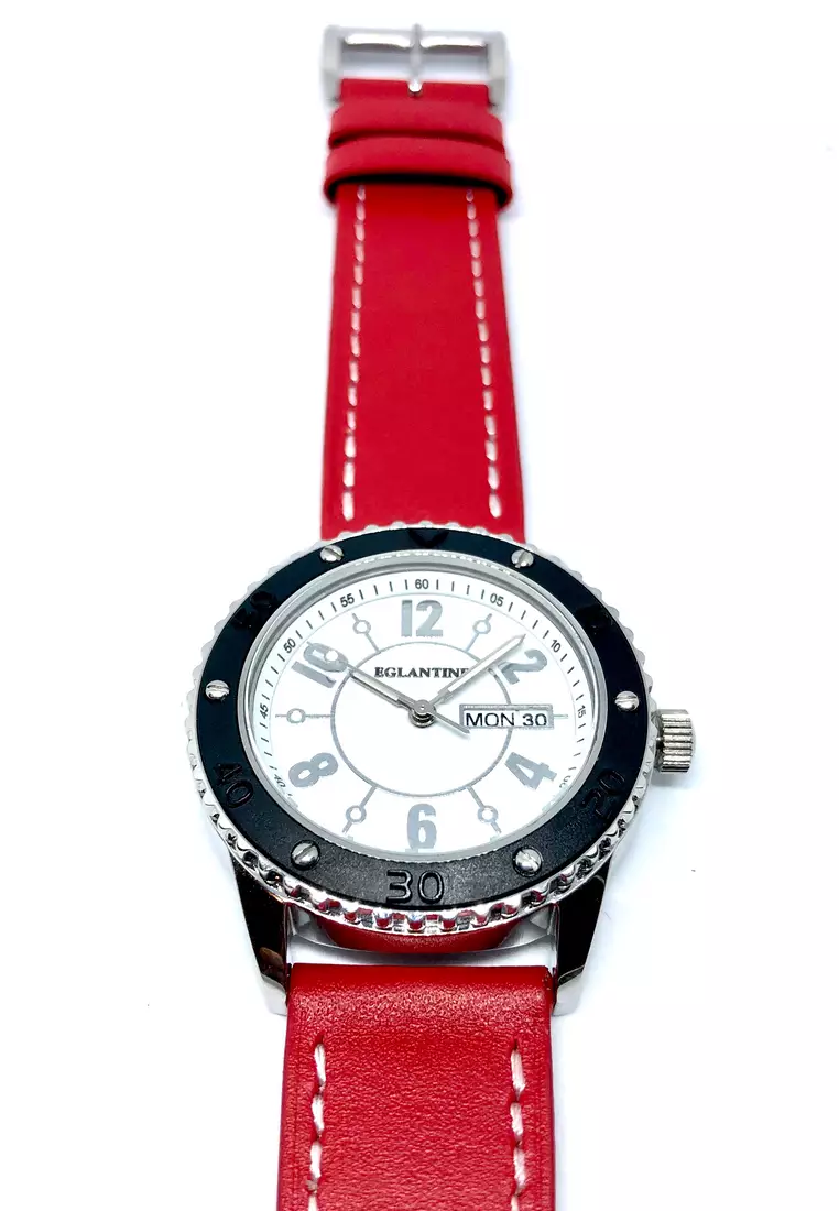 EGLANTINE EGLANTINE® Vanessa Ladies Steel Quartz Watch White Dial on Red Leather Strap