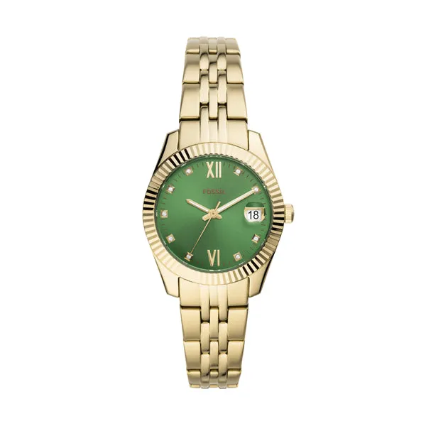 Fossil Scarlette Mini Green Dial Fixed Bezel Gold Tone Ladies Watch
