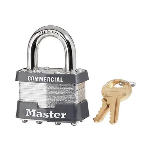 Master Lock® Safety Padlock, Commercial Grade Non-Rekeyable, Alike Key, Laminated Steel Body, 5/16 in Shackle Diameter, 15/16 in