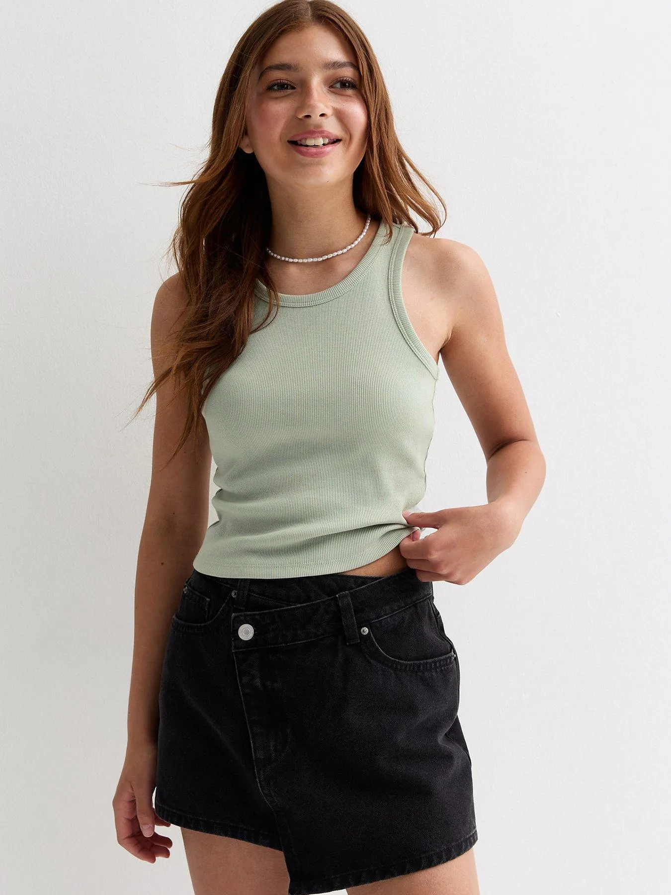 New Look 915 Girls Light Green Ribbed Racer Vest
