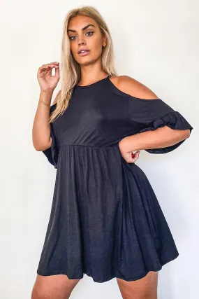 Plus Cold Shoulder Ruffle Smock Dress