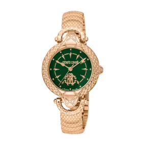 Roberto Cavalli Ladies Watch - Rose Gold Case, Dark Green Dial, Rose Gold Metal Bracelet