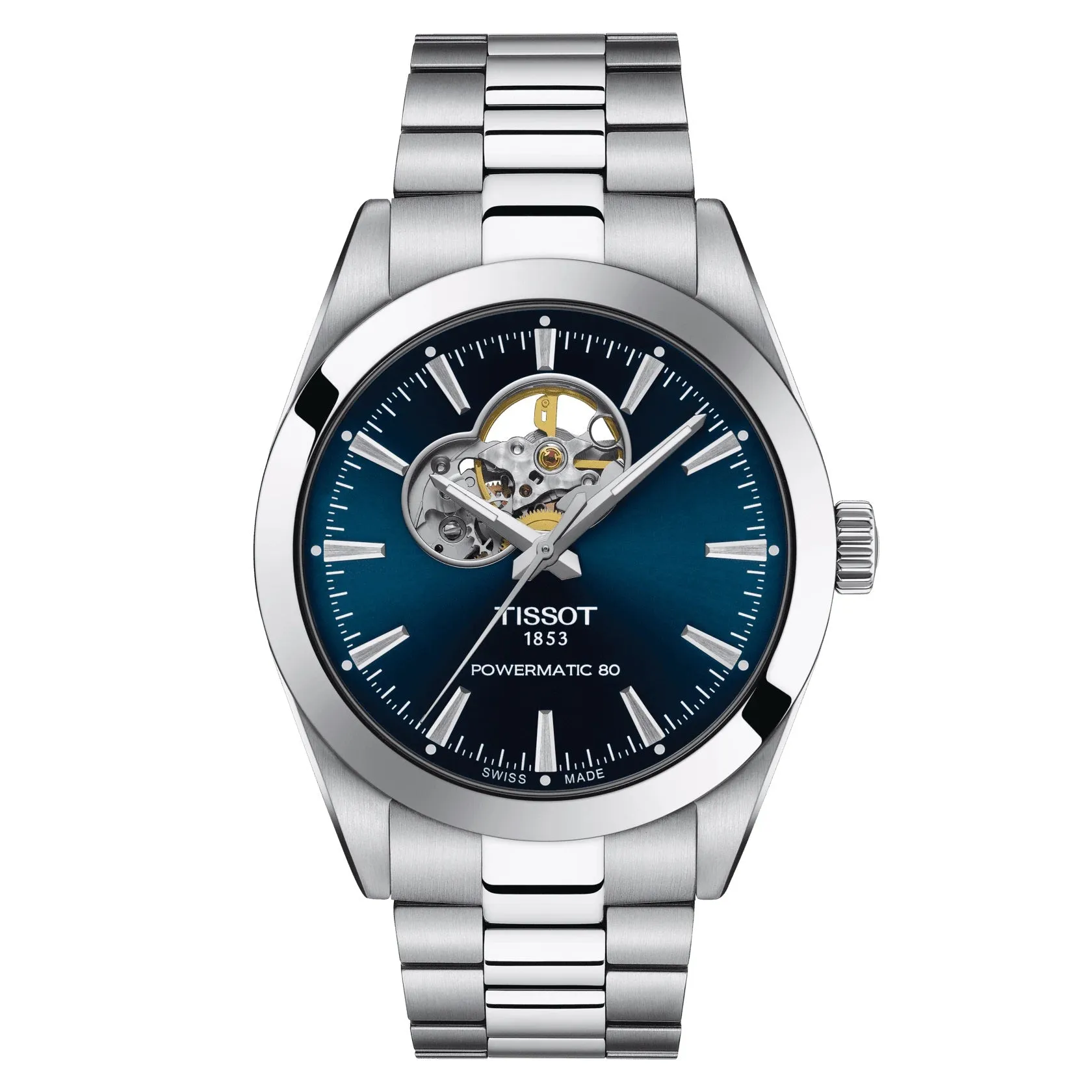 Tissot Gentlemen Powermatic 80 Open Heart Stainless Steel Blue Dial Watch